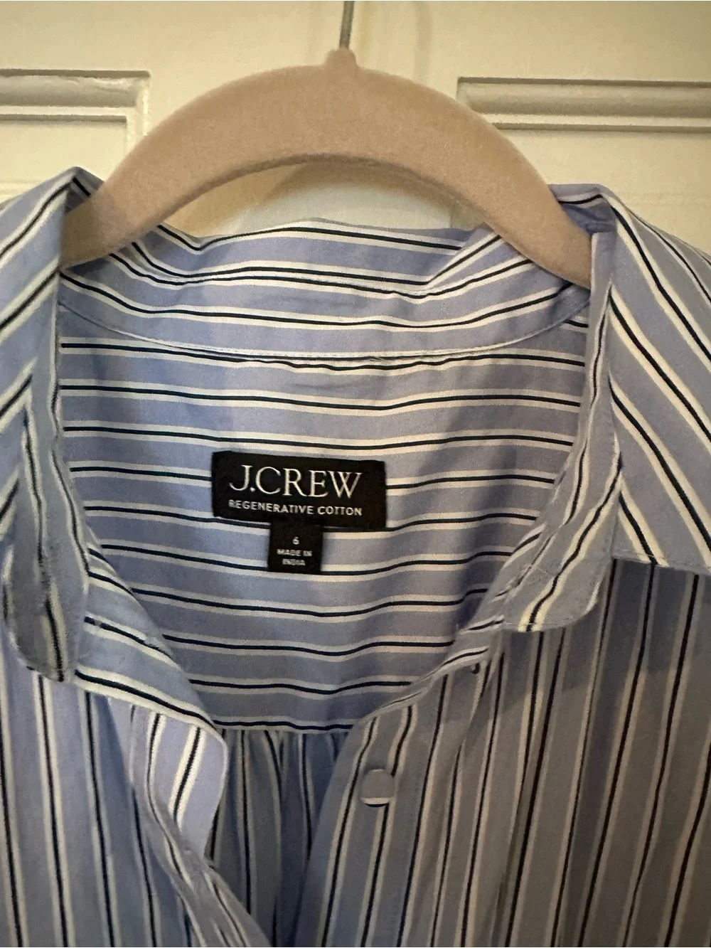 J. Crew Elena dress.  Light Blue Striped Maxi Shirtdress with Cinched Waist